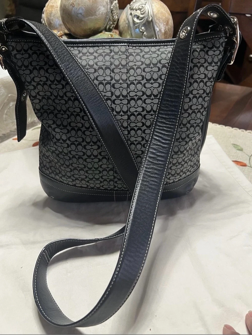 Coach Black and Gray Monogram Crossbody with Tassel